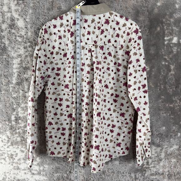 Cabin Creek Size L Floral Print Casual Button Top White Long Sleeve Collar - Picture 3 of 7